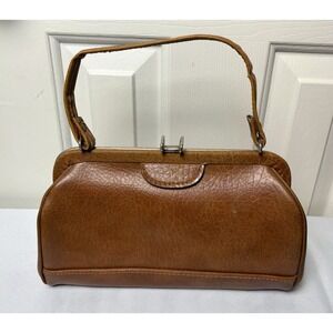 Vintage Made In USA Brown Leather Structured Clasp Handbag